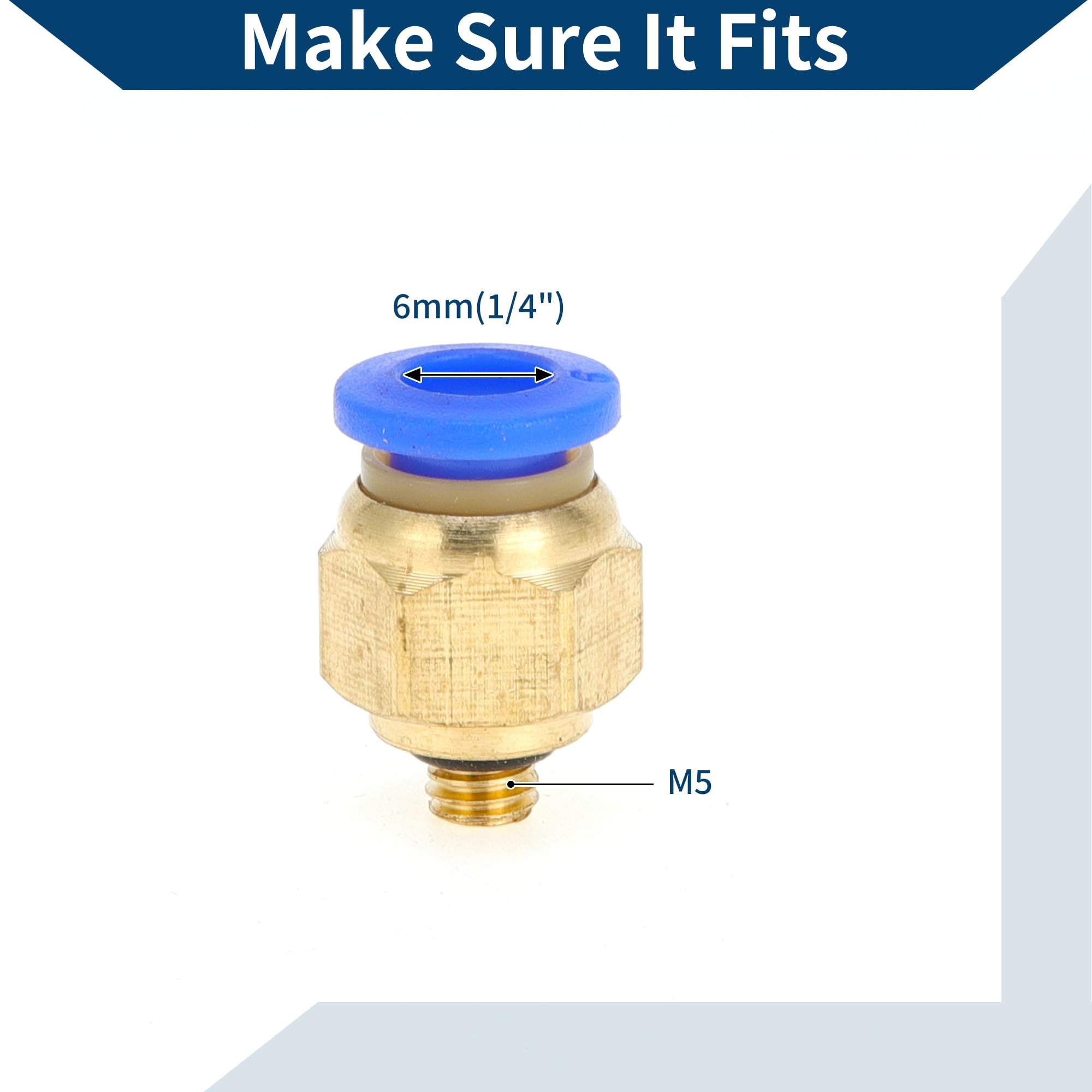 Hihaha Push to Connect Air Fittings 1/4" Male Thread Air Line Quick Connector Plastic Metal M5 20 Pcs Blue Gold Tone - Image 4