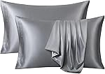 RAGGLE Set of 2 Satin Silk Pillowcase for Hair and Skin Standard Size 18″X 28″ with Soft Breathable Smooth Cooling Pillow Covers for Sleeping or Pillow Protector (2, Gray)