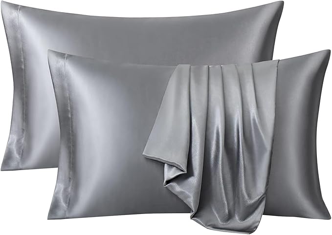 RAGGLE Set of 2 Satin Silk Pillowcase for Hair and Skin Standard Size 18"X 28" with Soft Breathable Smooth Cooling Pillow Covers for Sleeping or Pillow Protector (2, Gray)