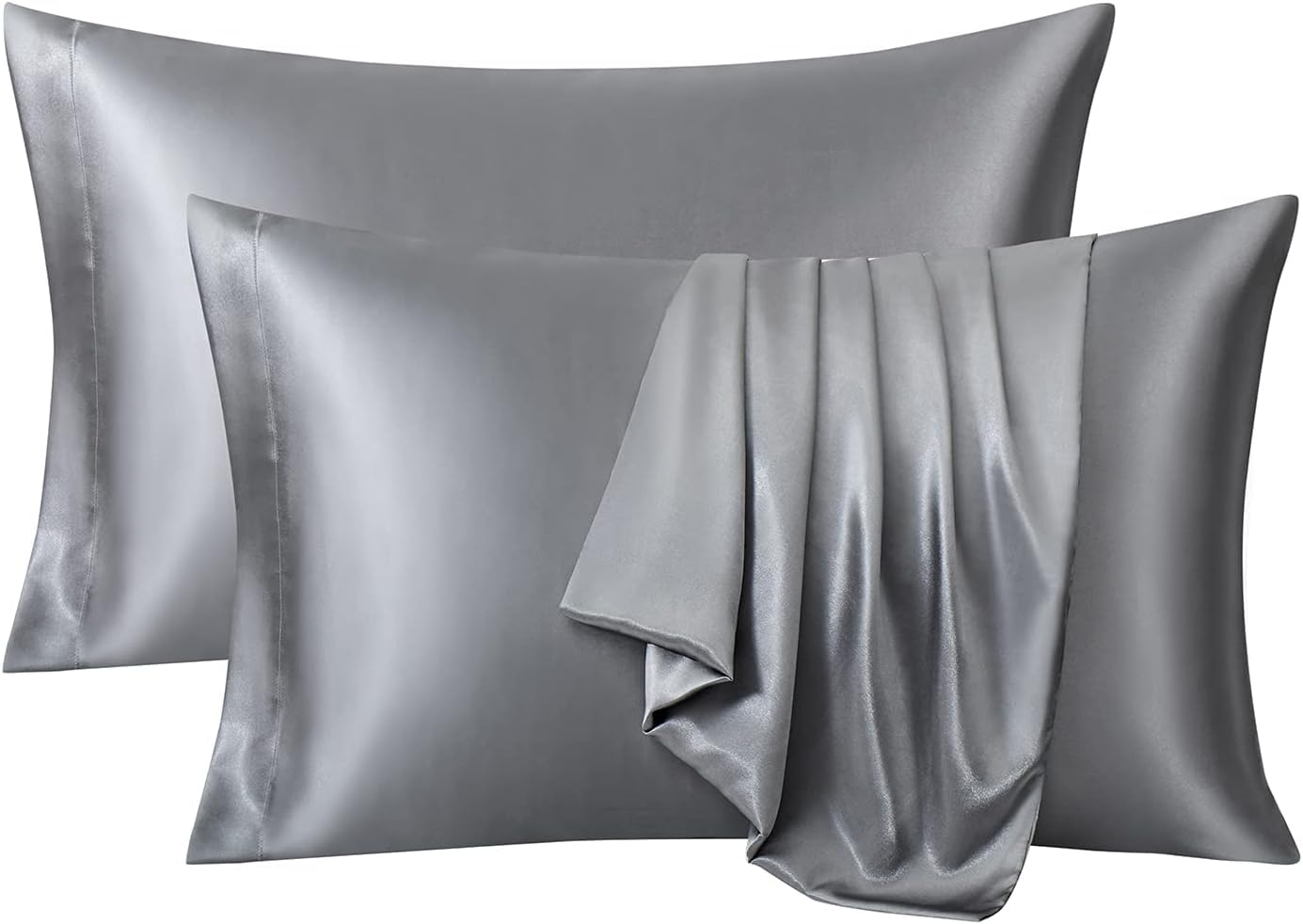 RAGGLE Set of 2 Satin Silk Pillowcase for Hair and Skin Standard Size 18"X 28" with Soft Breathable Smooth Cooling Pillow Covers for Sleeping or Pillow Protector (2, Gray)-image-40
