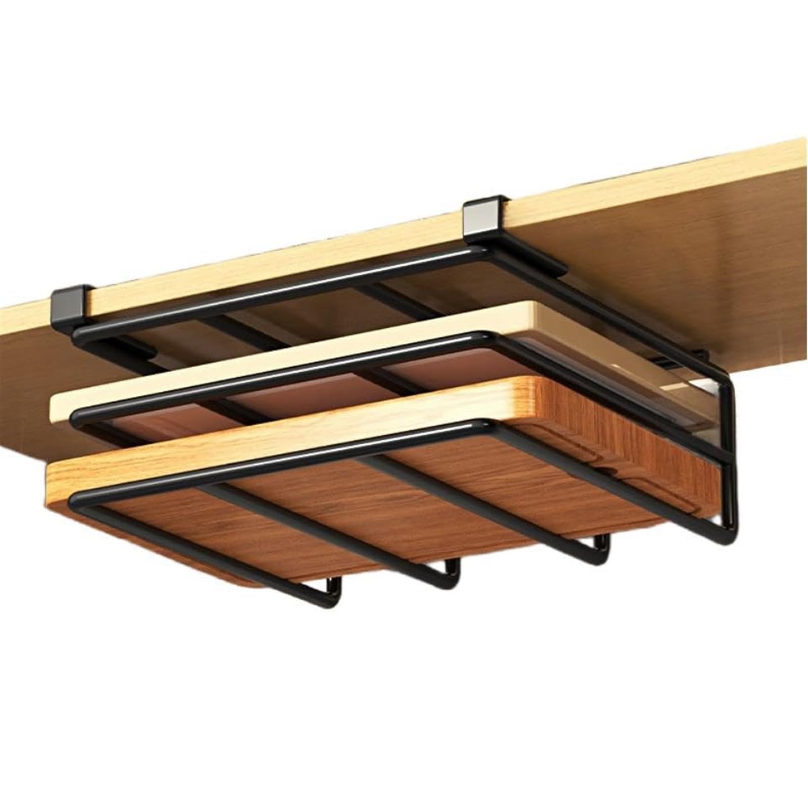 THE WHITE SHOP Cutting Board Organizer, Under Cabinet Cutting Board Holder, Metal Cutting Board Organizer, Space Saving Under Shelf Chopping Board Holder Cutting Board Rack Pot Lid Holder