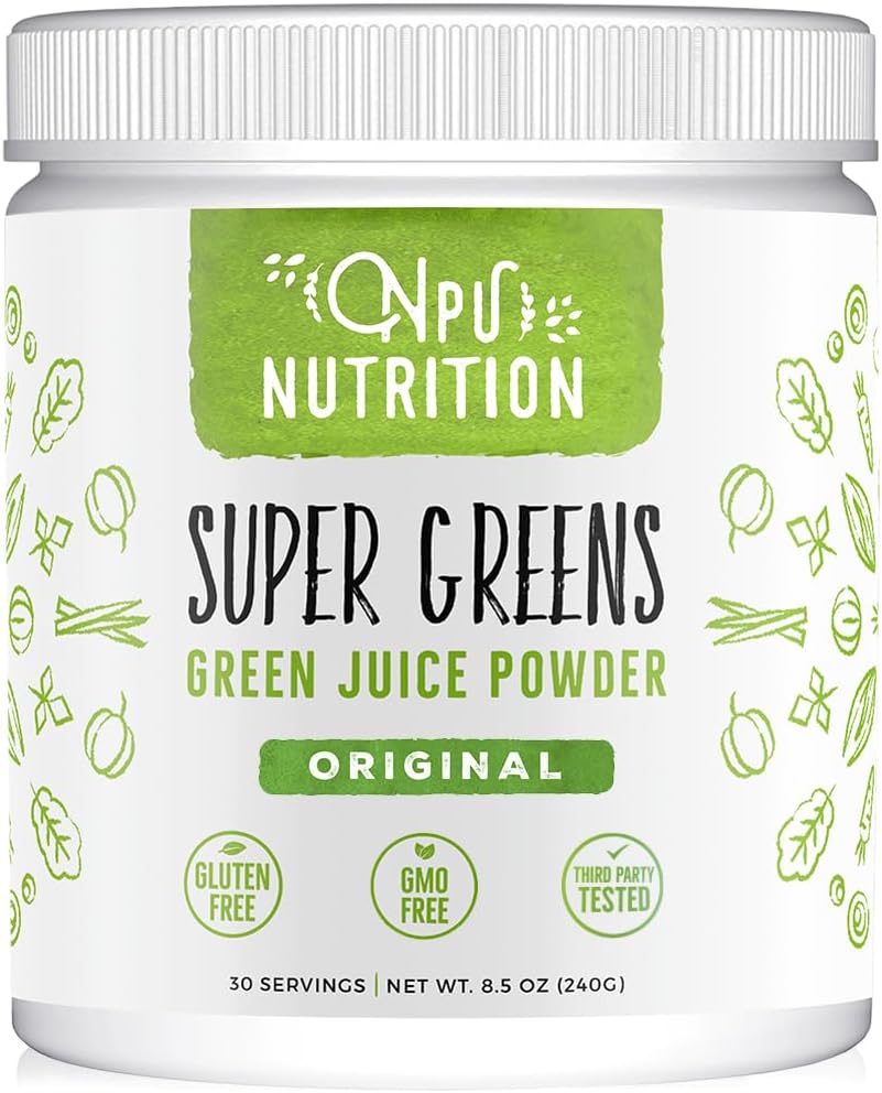 Super Greens Powder Organic Blend: Non-GMO Supplement, Includes Spirulina, Alfalfa, Spinach, Probiotics, Fiber and Digestive Enzymes, No Artificial Sweeteners, 30 Servings