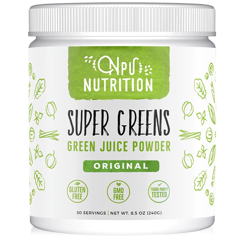 Super Greens Powder Organic Blend: Non-GMO Supplement, Includes Spirulina, Alfalfa, Spinach, Probiotics, Fiber and Digestive Enzymes, No Artificial Sweeteners, 30 Servings