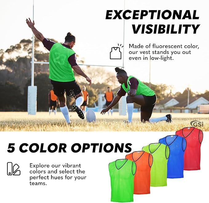 Image of GSi Sports Pinnies - Packs of 6 or 12 - Free Size - Mesh Training Vests for Soccer, Basketball - 6 Color Options