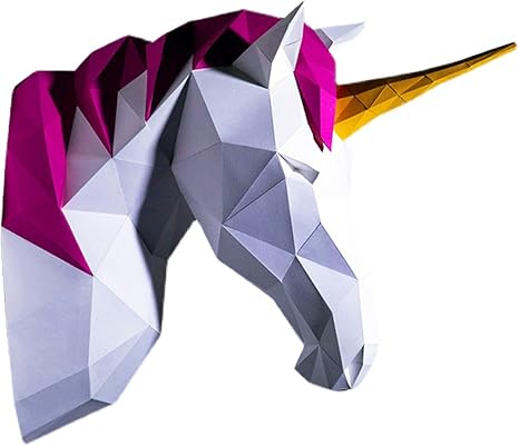 Amazon Co Jp ユニコーンヘッドクリエイティブ幾何学ペーパークラフトdiyペーパー彫刻3dペーパーモデルパーソナライズされた壁の装飾手作り 折り紙パズルペーパートイ 洋書