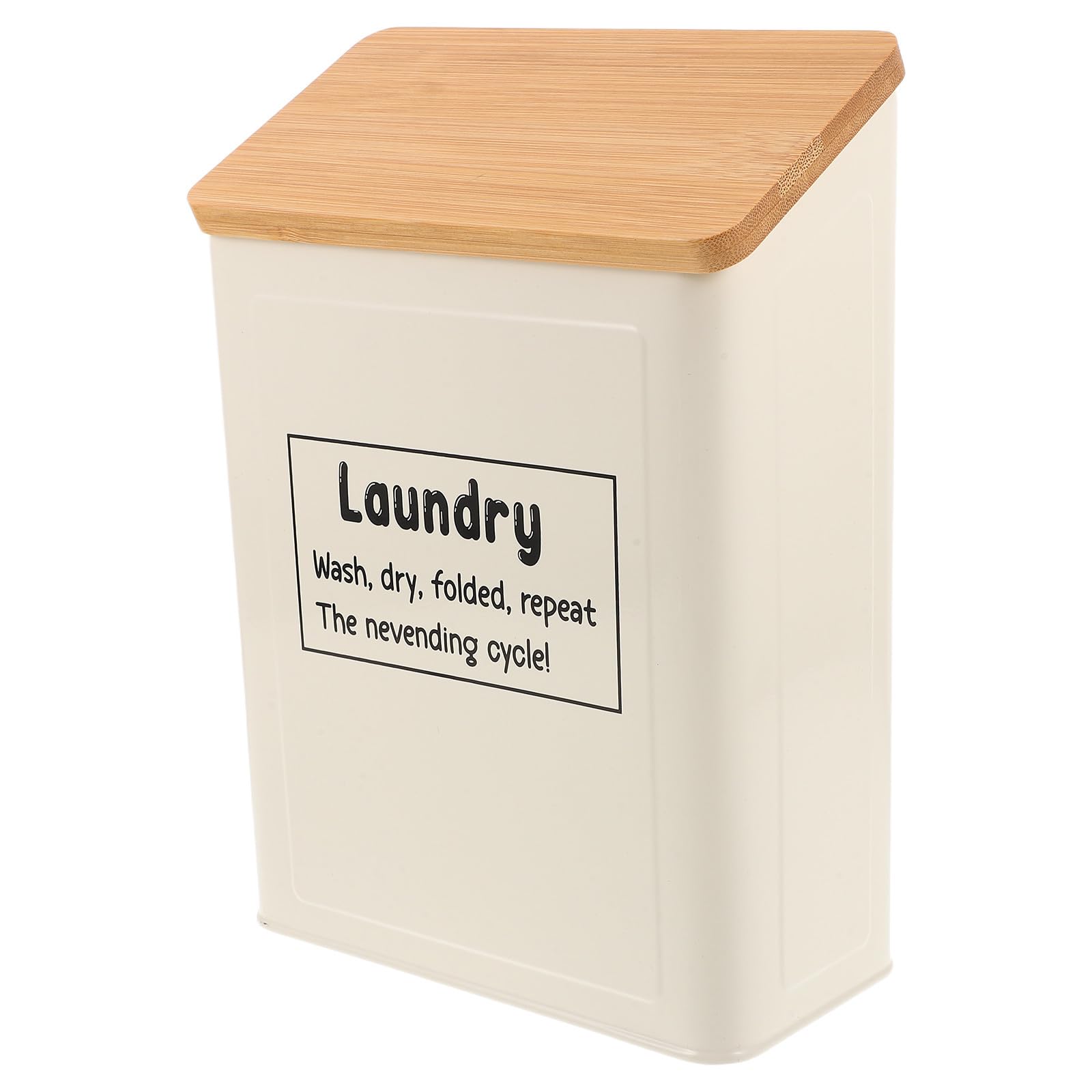 Caja Organizadora de Bambú Blanco para Detergente de Lavandería con Tapa Magnética y Protección Polvo para Espacio de Lavado