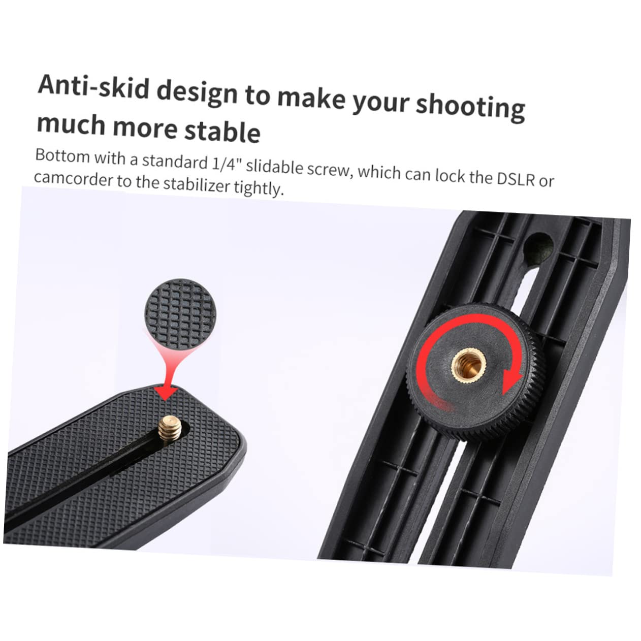 Stabilizzatore Portatile per Fotocamera Pieghevole Nero | Pa66 Nylon e Fibra di Vetro, Scanalatura a U e Vite 1/4 Scorrevole, Foro Standard e Interfaccia