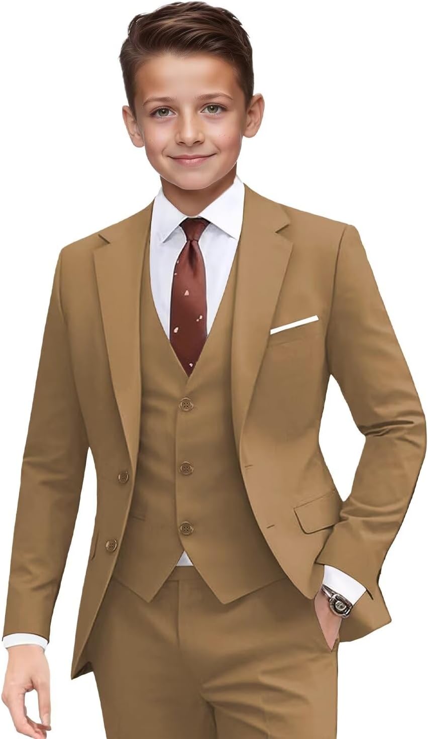 Suit for Boys Slim Fit 3 Piece Formal Kids Suits Tuxedo Set Toddler Suit for Boys Dress Outfit Blazer Vest Pants