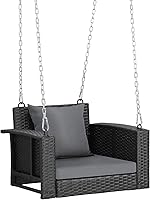 Vista 10 de Outvita Columpio para porche, columpios de porche al aire libre colgantes de 2 pies para adultos, columpio cuadrado de mimbre para 1 persona