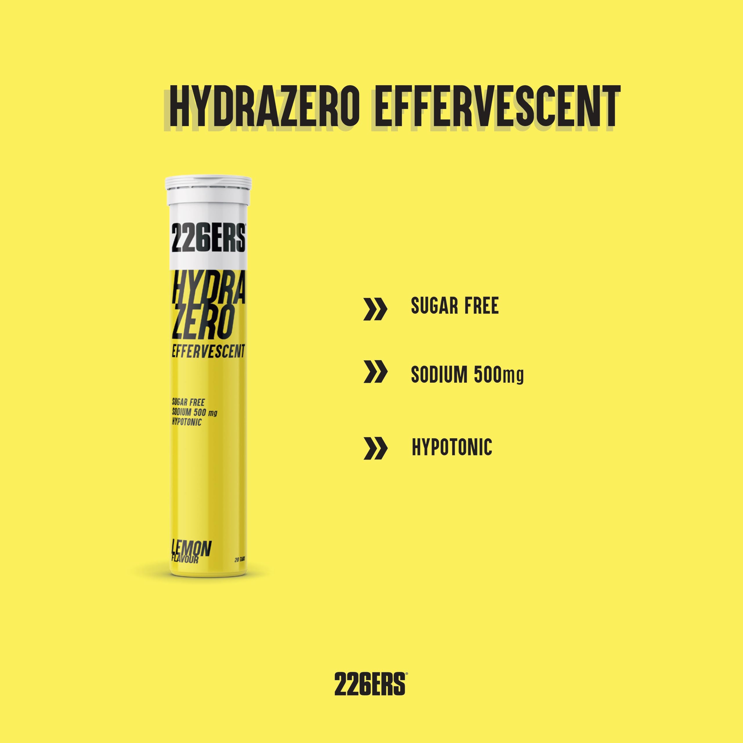 226ERS Hydrazero Effervescent, Tabletas Efervescentes para Reposición de Electrolitos, Apto para Veganos, Sin gluten, Sin calorías, Limón - 20 tabletas