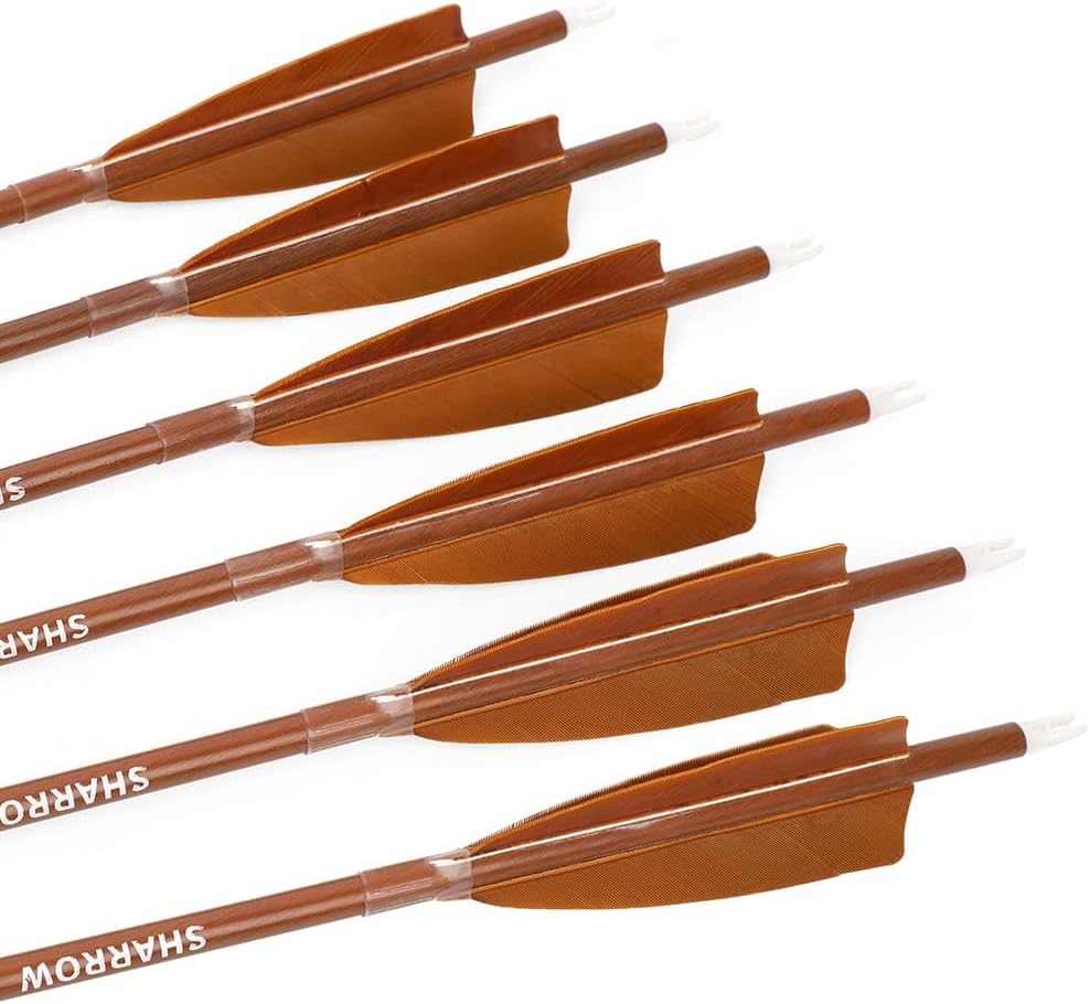 wolfman 30" Archery Carbon Arrows Spine 500 600 Hunting Arrows with 4” Turkey Feather Targeting Arrows for Compound & Recurve &Traditional Bow 6/12pcs