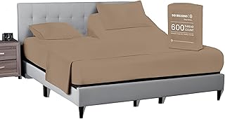 32" Queen Split Top Flex Head Sheet 100% Egyptian Cotton Sheet Set - 600 Thread Count Flex Top Sheet Adjustable Bed - 4 Piece Sheet Set 15" Deep Pocket Sleep Number Bed - Beige Solid