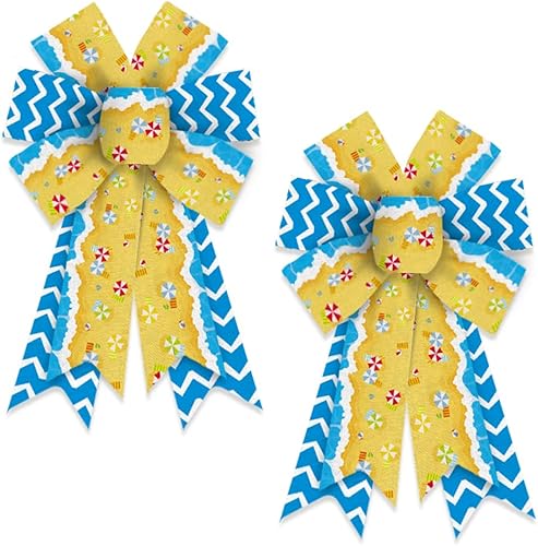 2 lazos de arpillera de verano para coronas, lazos marinos de arpillera para coronas, tiras de ondas marinas de verano, lazos para decoración de
