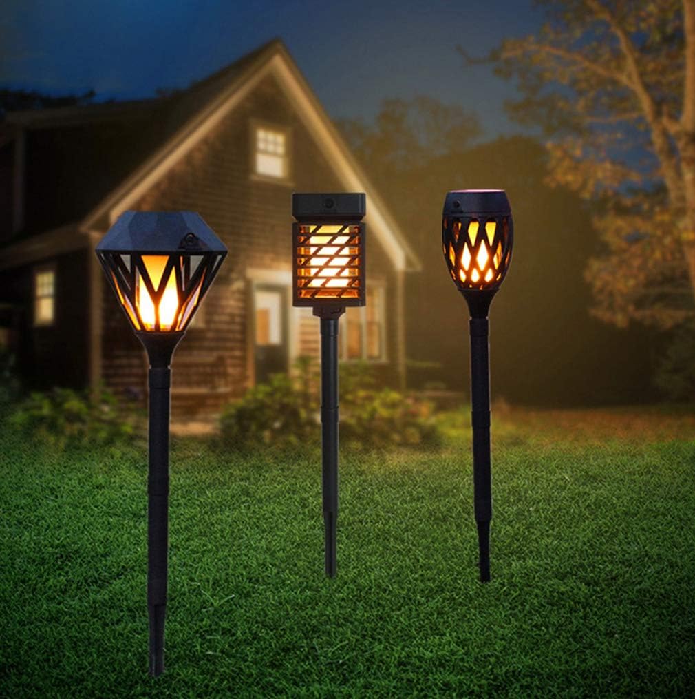 Outdoor Landscape Decoration Lighting Upgrade Version Automatic on/Off Garden Passage Driveway Flashing Flame Flashlight Waterproof Solar Flame Light,Black,D