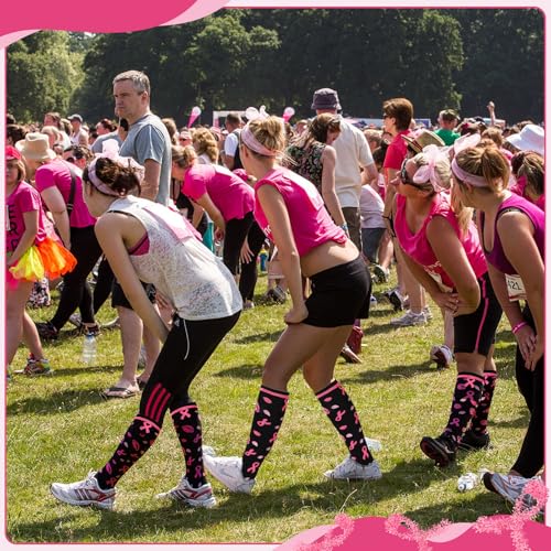 24 Pairs Breast Cancer Awareness Football Socks Pink Ribbon Knee High Compression Socks for Women Men Sport4