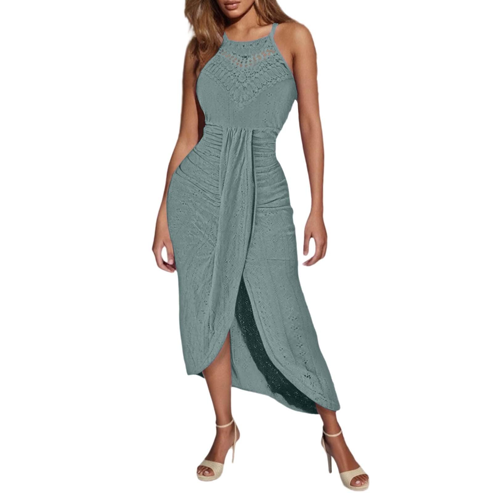 Vestido casual de verano para mujer, sin mangas, con espalda descubierta, tirantes en el cuello, lazo lateral, cómodo, transpirable, para fiestas, uso diario