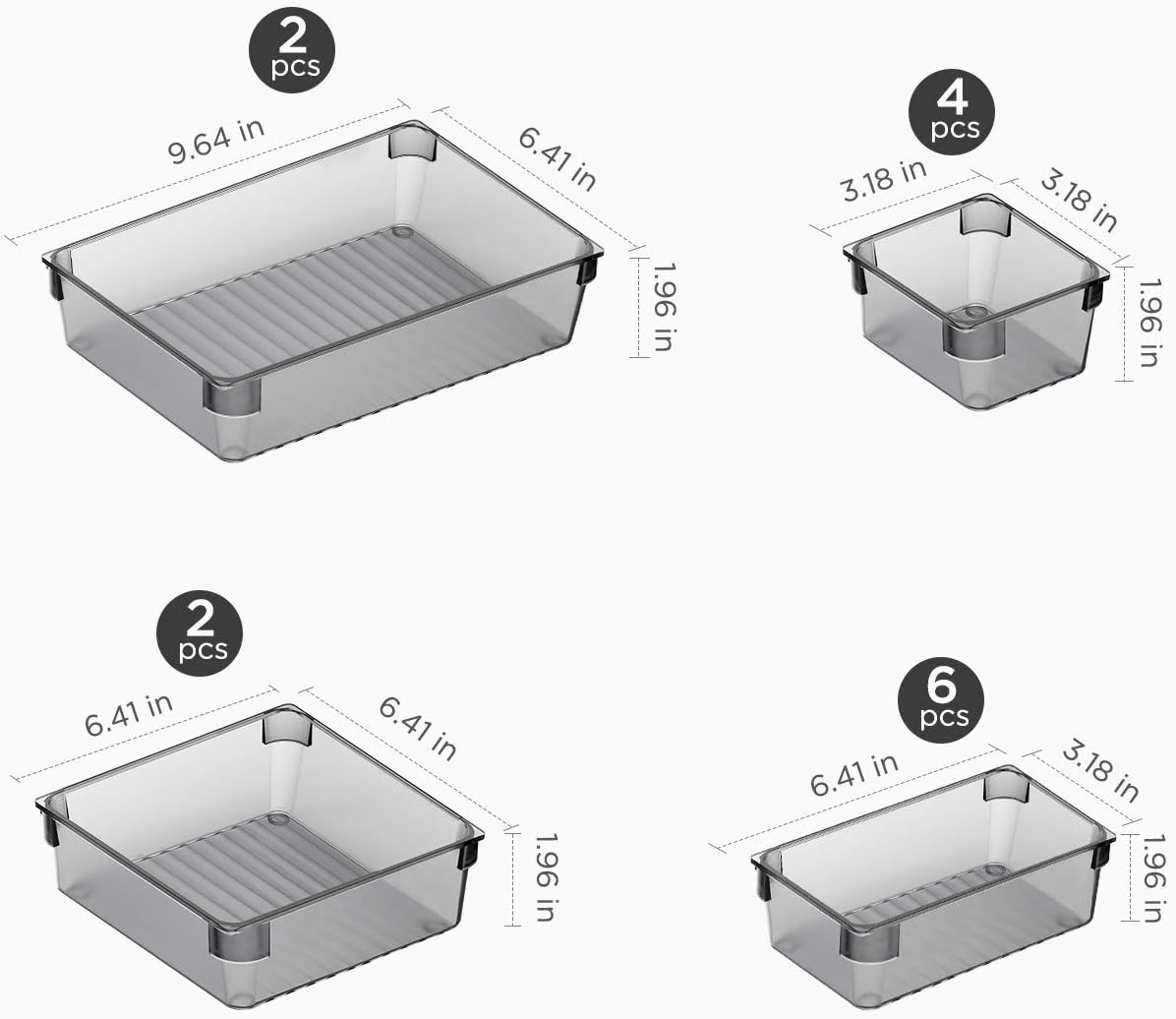 Puroma 14-pcs Desk Drawer Organizer Trays, 4 Different Sizes Large Capacity Plastic Bins Kitchen Drawer Organizers Bathroom Drawer Dividers for Makeup, Kitchen Utensils, Jewelries and Gadgets (Grey)