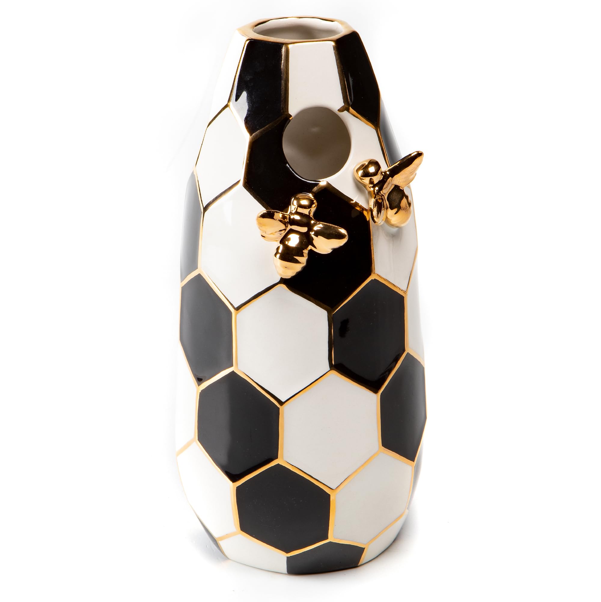 MACKENZIE-CHILDS Ceramic Flower Vase, Decor for Living Room or Bedroom, Black-and-White Queen Bee