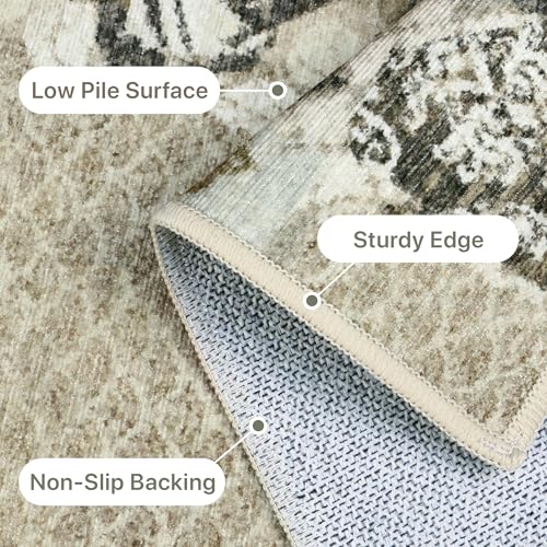 GENIMO Floral Runner Rug 2X6, Machine Washable Non Slip Vintage Patchwork Hallway Runner, Ultra-Thin Low Pile Runners for Indoor Entryway, Hallway, Kitchen and Corridor, Taupe Gray