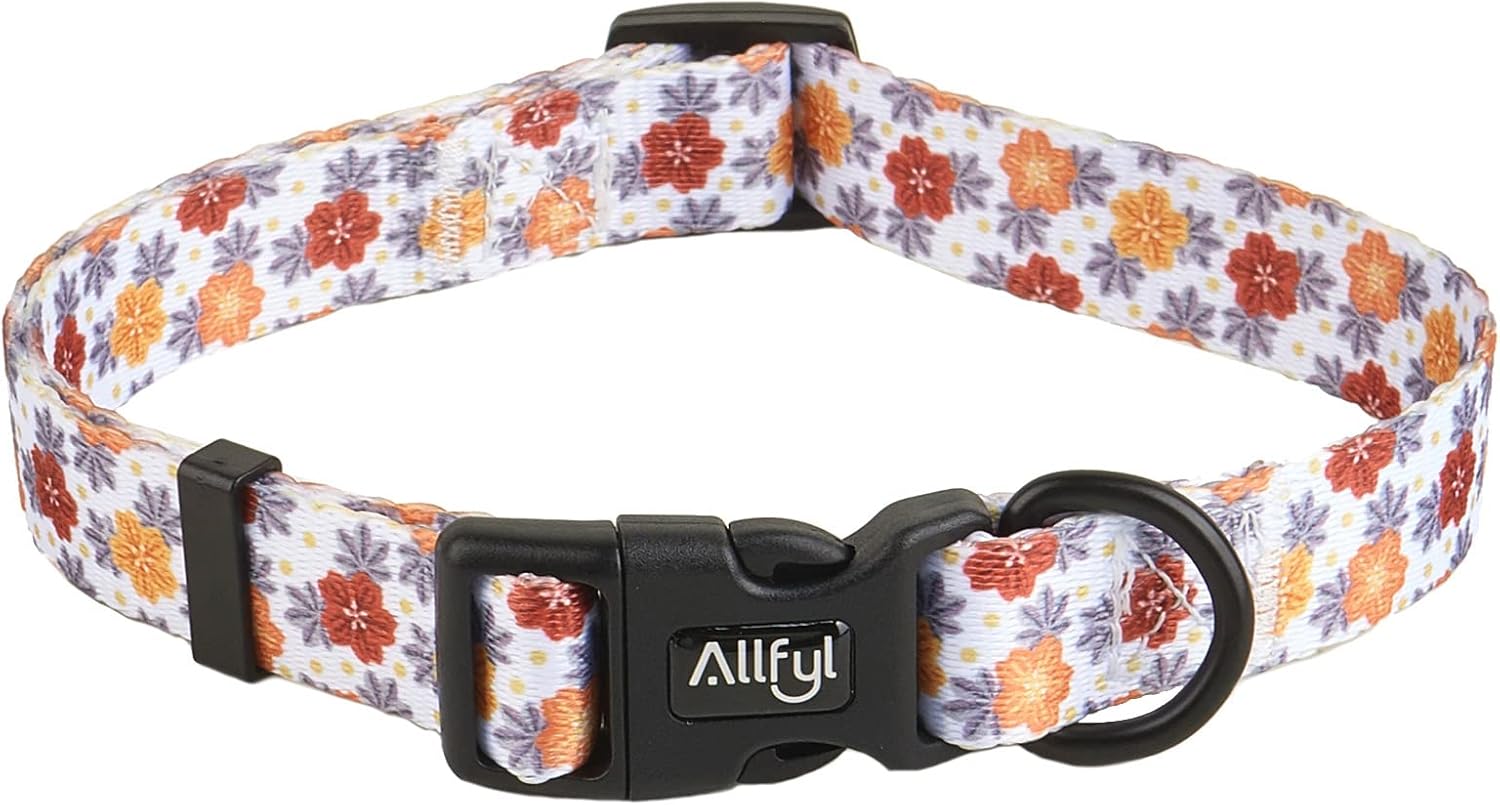 Dog Collar Adjustable Autumn Floral Dog Collars with Safety Buckle Soft Comfortable Pet Collar for Small Medium Large Dogs