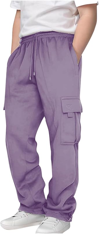 Sweatpants for Teen Boys Casual Fleece Workout Active Joggers Elastic Waist Cargo Sweat Pants with Pockets 3-14T