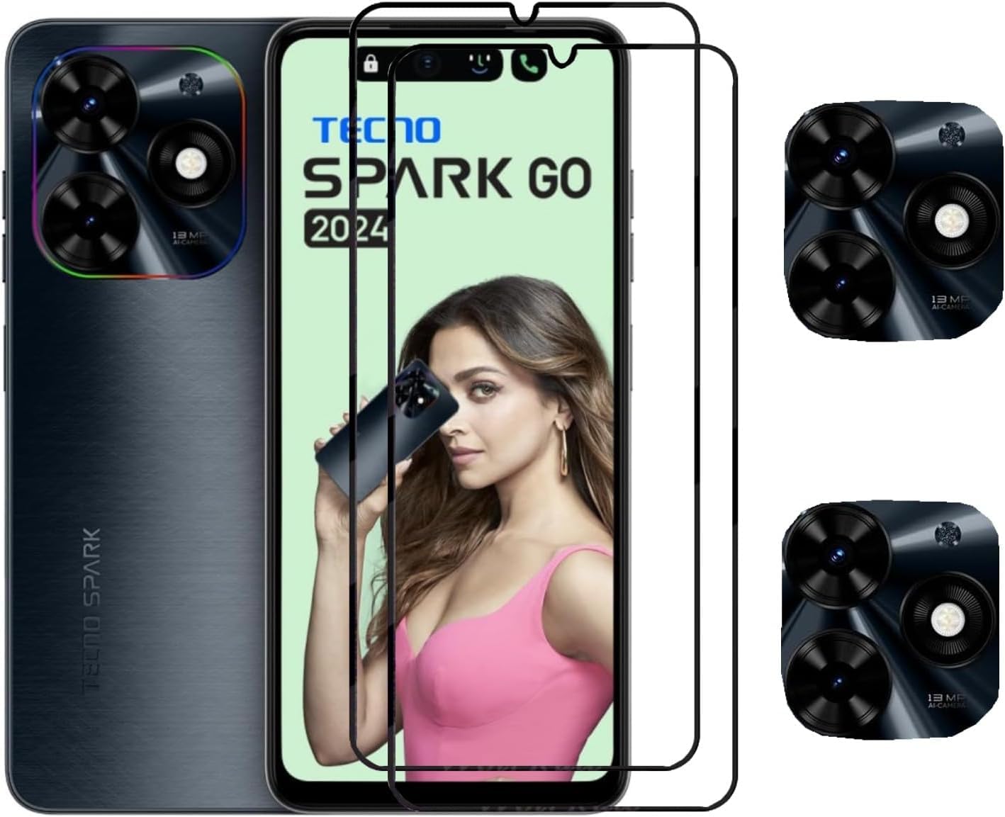 SCAUA(2+2 Pack) Compatible with Tecno Spark GO 2024 Screen Protector & Camera Lens Protector, Anti Scratch 9H Hardness Protective Film Premium HD Clarity Tempered Glass Friendly