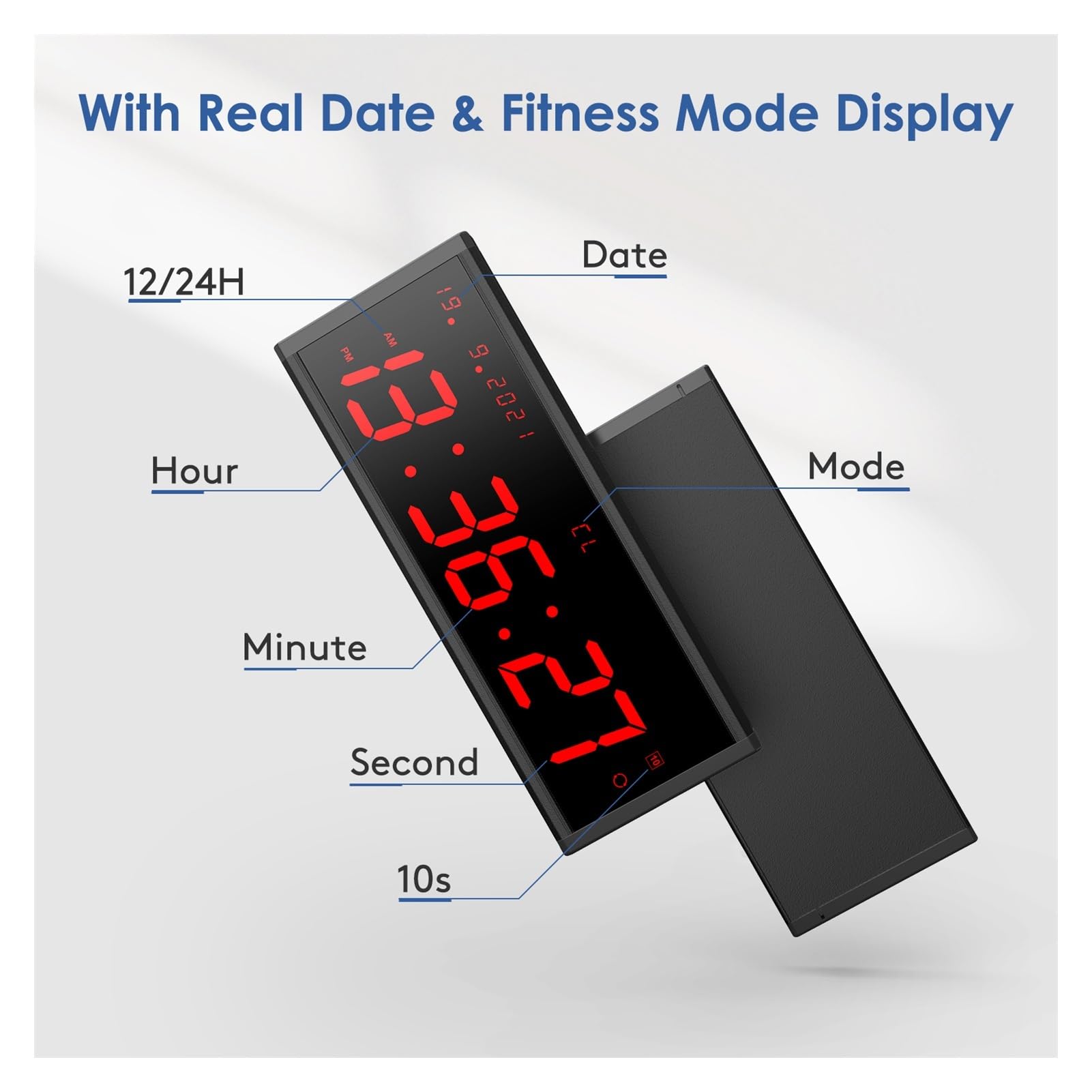 Timer palestra, 3 "Timer da palestra Grande LED Orologio parete for allenamento a intervalli con ora e data Cronometro digitale conto alla rovescia/su for Garage Allenamento di boxe
