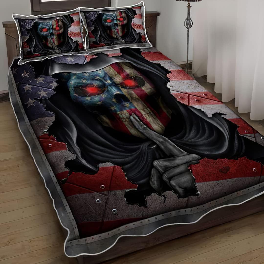 Skull American Quilts Bed Set Bedding Set 3 Pieces Quilt Cover with Pillowcase Cover Soft Comfortable for Kids Parents Us Single Throw Twin Queen King Super King Size QUILT3904