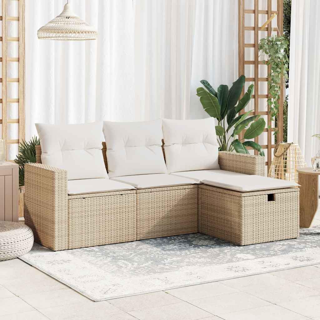 vidaXL Juego de sofás jardín con Cojines 4 pzas ratán sintético Beige