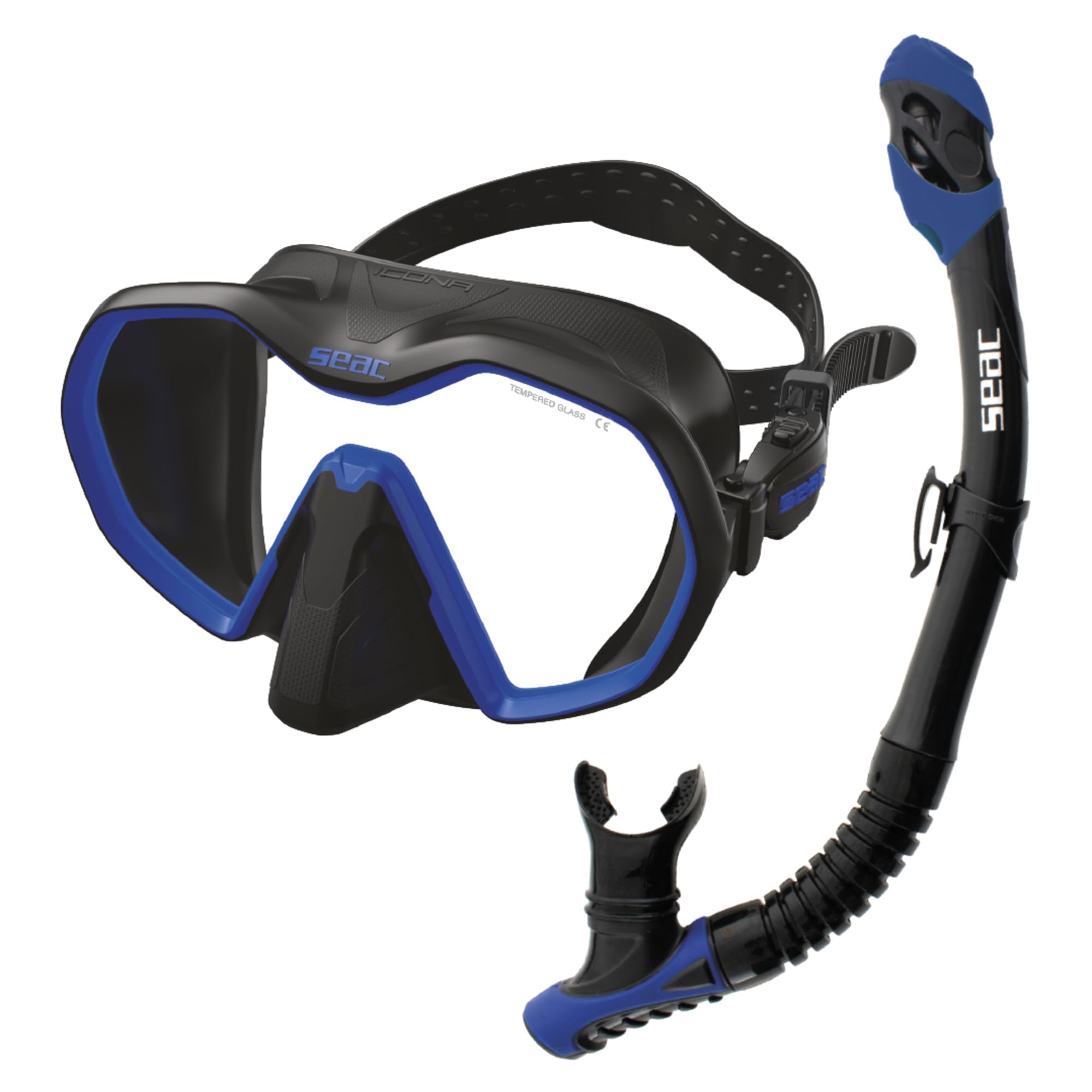 SEAC Set Bis Icona Dry, Set Mask Frameless and Snorkel Dry for Diving Underwater