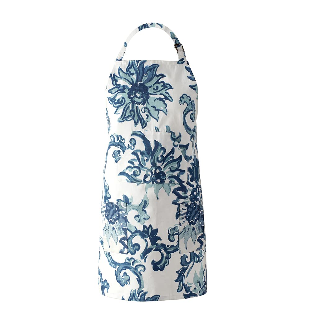HPD Half Price Drapes Aprons for Men Women with Large Pockets Adjustable Unisex PRTW-D40-AP Indonesian Printed Cotton, 27 X 34 Inch, Indonesian Blue