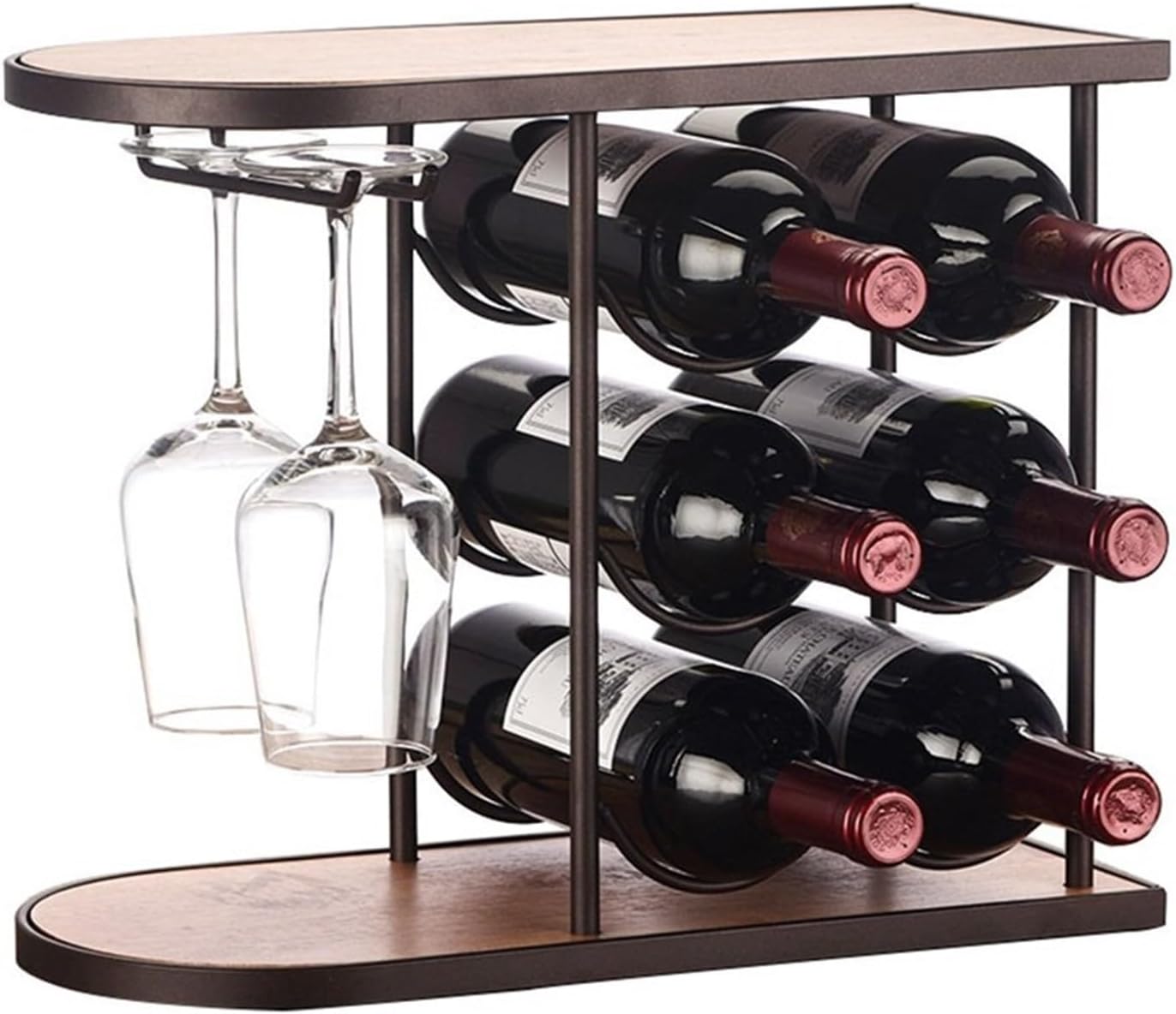 Wine Shelf Freestanding Wooden Wine Rack with Bottle & Goblet Holder | Iron Metal Cabinet - Countertop Storage for Restaurant Wine Holder