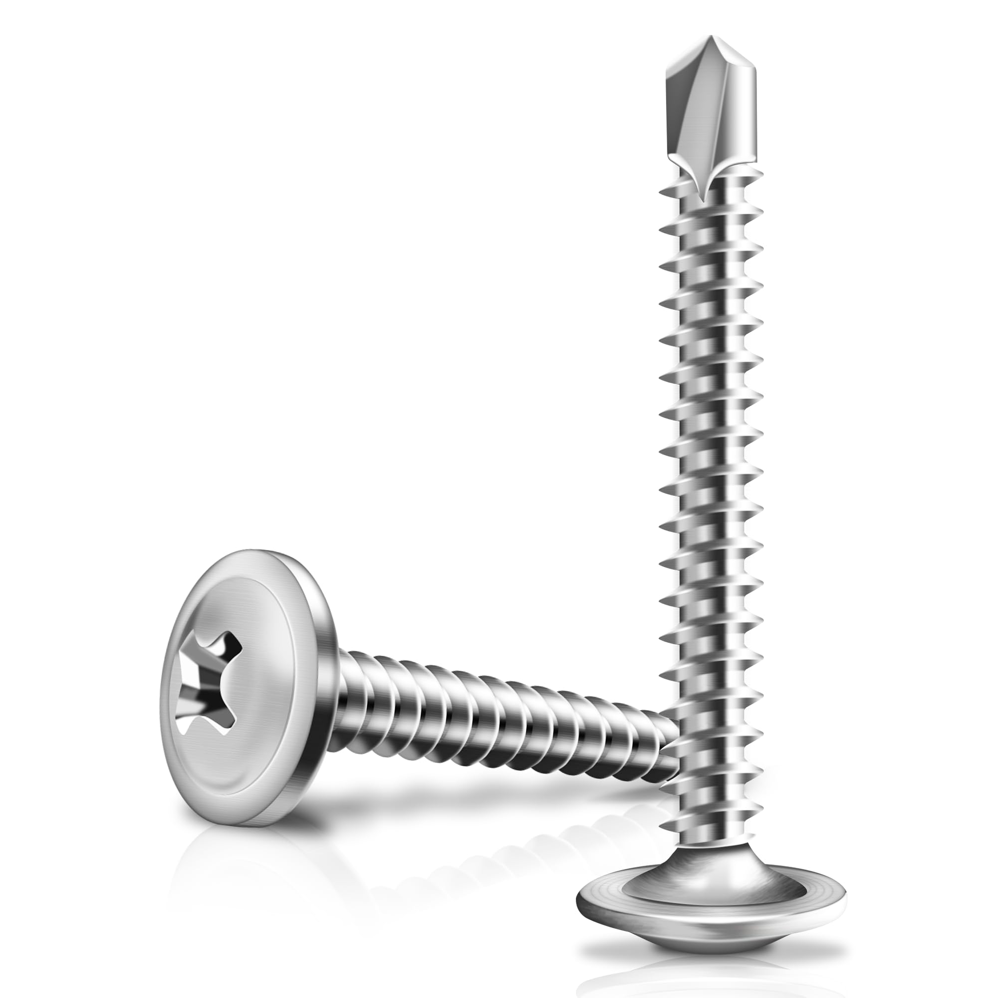 Marysino 100Pcs #8 x 1-1/2" Self Tapping Screws for Metal, 410 Stainless Steel, Sheet Metal Screws for Metal,Truss Head High-Strength Quick Tapping