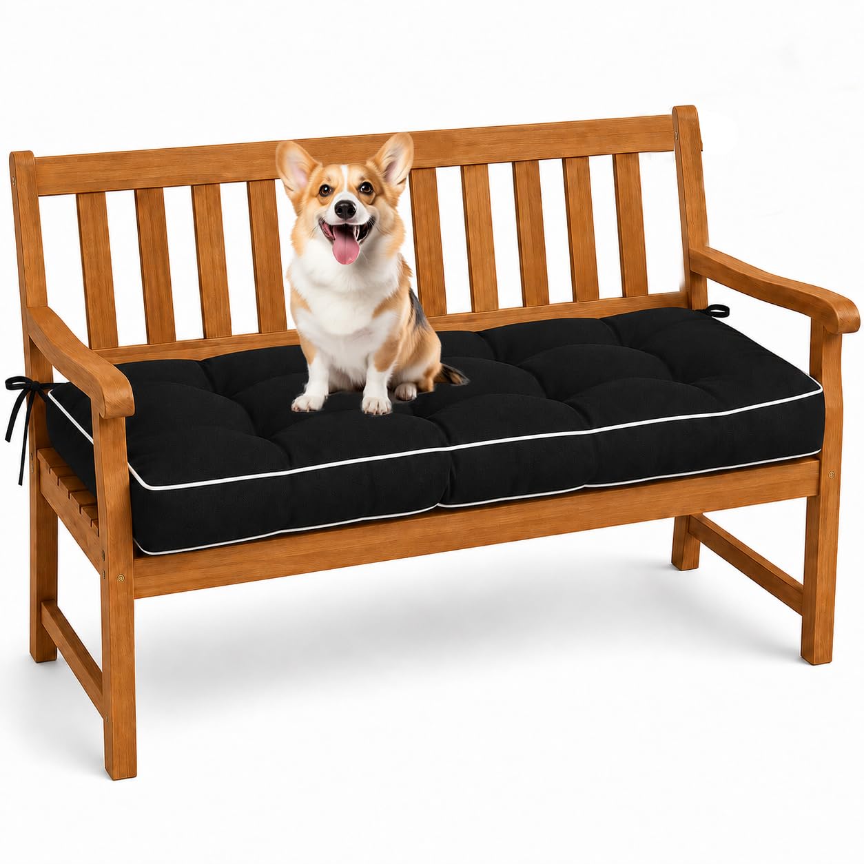 AZMAHT Garden Cushions: A1500 Water Resistant Garden Furniture Cushions, Thick Outdoor Bench Cushion for 2 3 Seater Metal Wooden Bench, Replacement Outdoor Sofa Cushions,Black,120x48x8cm