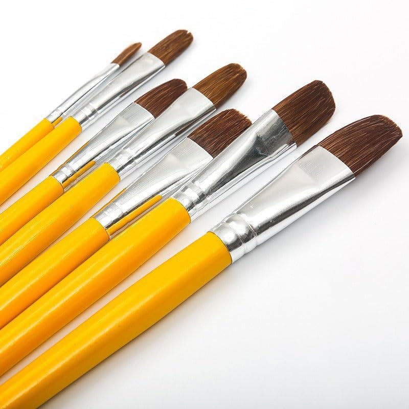 Ensemble De 6 Pinceaux en Bois Massif Jaune, Poils en Nylon, pour Artistes Et Étudiants.