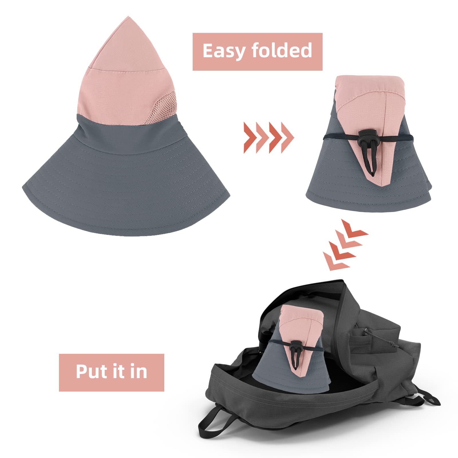 Sombrero de sol para niños con agujero para cola de caballo, protección UV, ala ancha, para verano, playa, sombrero de pesca para niñas