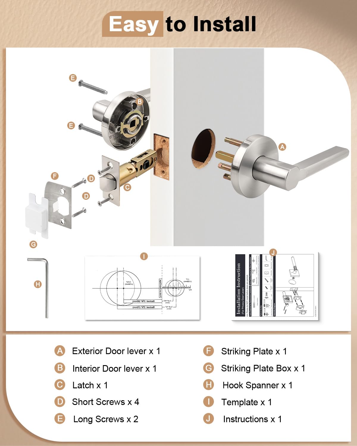 Probrico paso pomos para puertas de entrada sin llave y asas acabado de níquel satinado Locksets