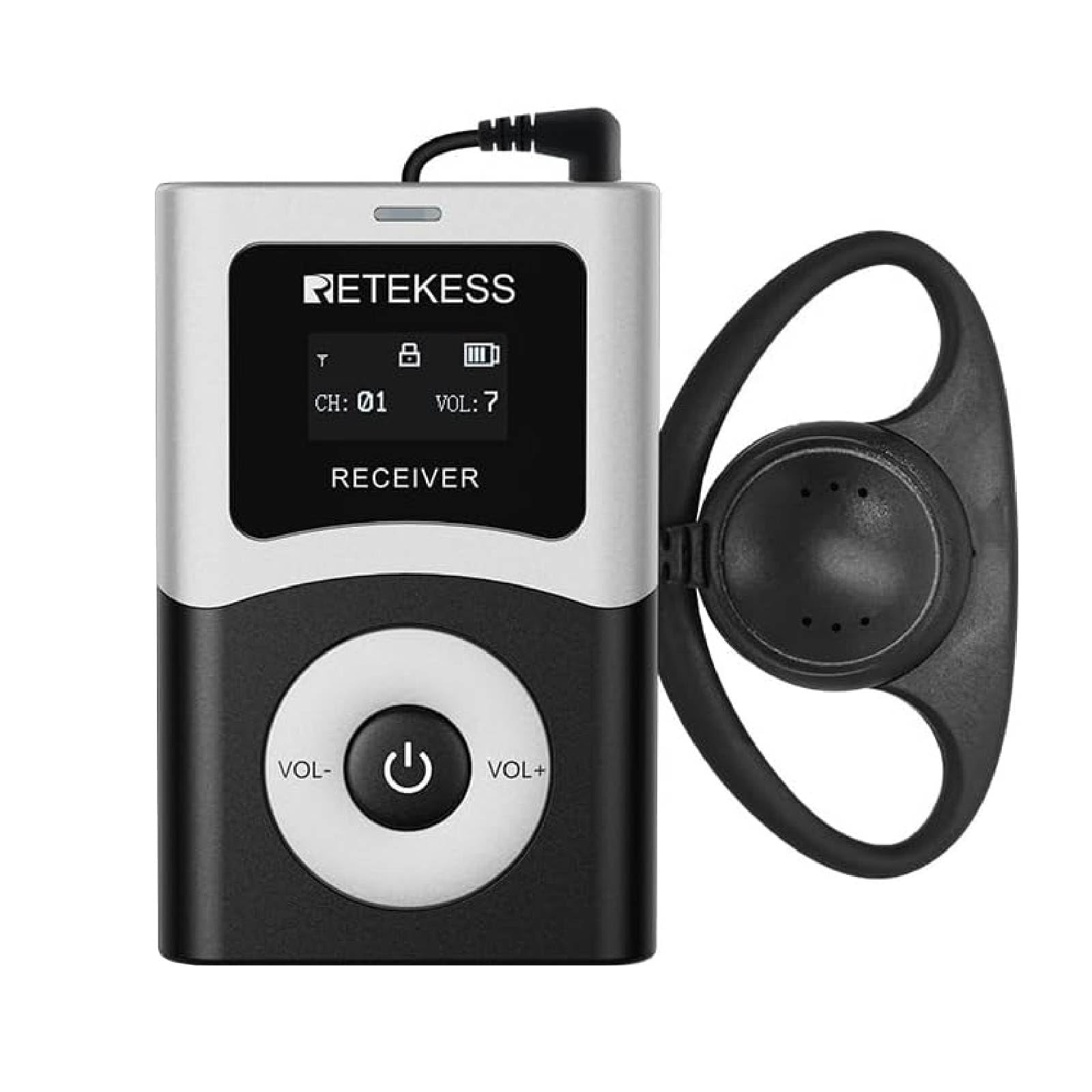 Retekess T130U - Sistema di guida turistica wireless, cuffie con auricolare universale da 3,5 mm per orecchio sinistro e destro, dispositivi di trasmissione audio per viaggi