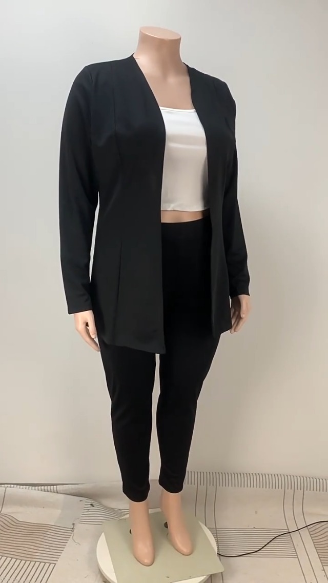 Women's Plus Size 2 Piece Outfits Open Front Blazer and High