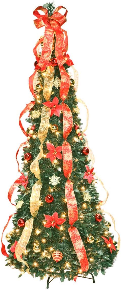 6' Red Poinsettia Pull-Up Tree by Holiday PeakTM XL
