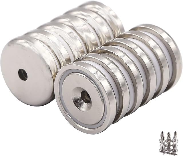 Neodymium Countersunk Hole Magnets, 95lbs Holding Force 32MM X 6MM, 12Pack Discs Strong Permanent Rare Earth Pot Magnets with Screws