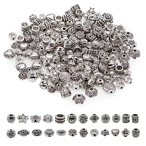 200 Silver Spacer Beads - 100G Tibetan Antique Silver Color Metal Beads Sterling Small Loose Spacer Beads With 24 Styles For Jewelry Making Diy Charm Bracelets #TOP1