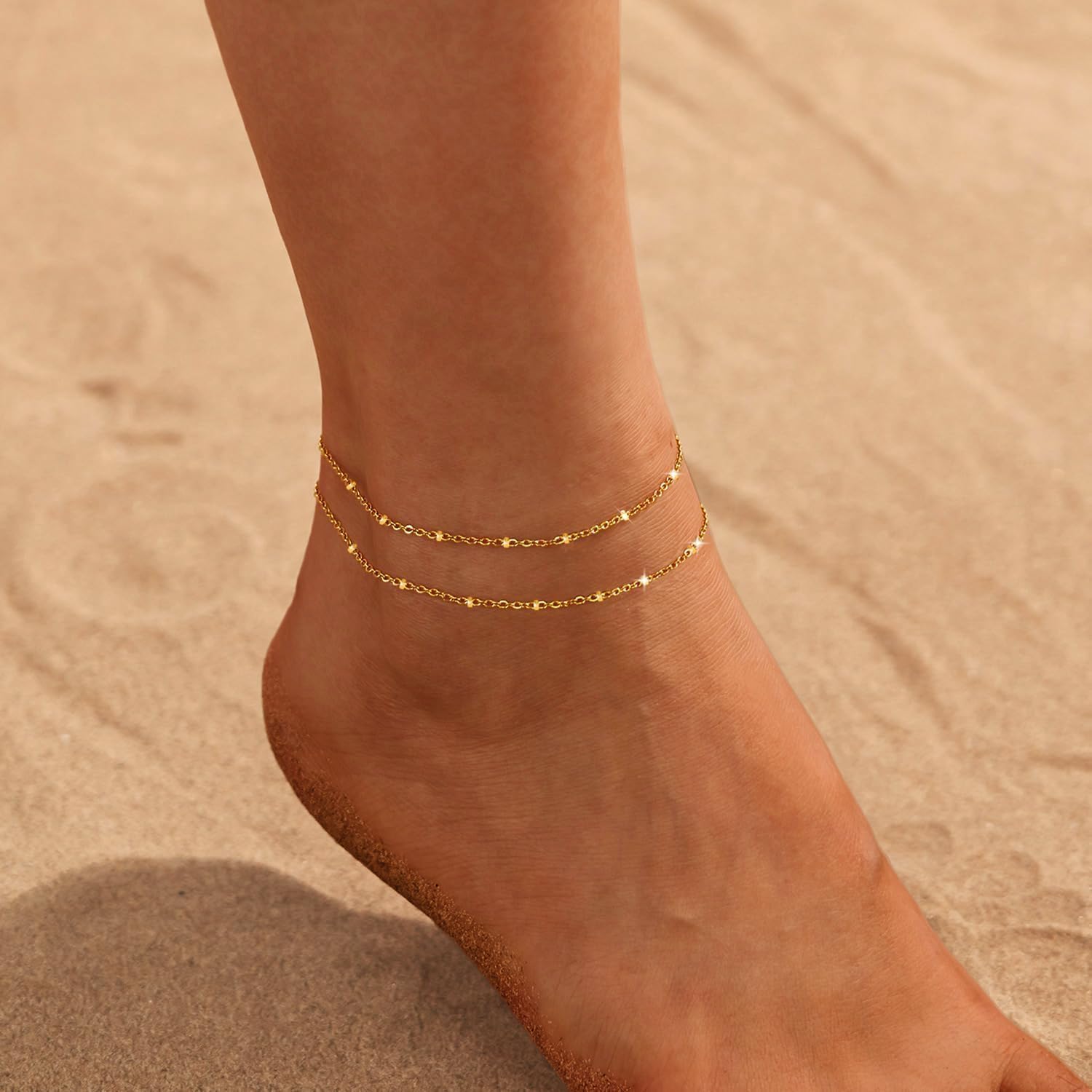Nanafast Ankle Bracelets for Women, 14k Gold Plated Ankle Bracelet for Women, Cute Dainty Anklets, Adjustable Beach Jewelry