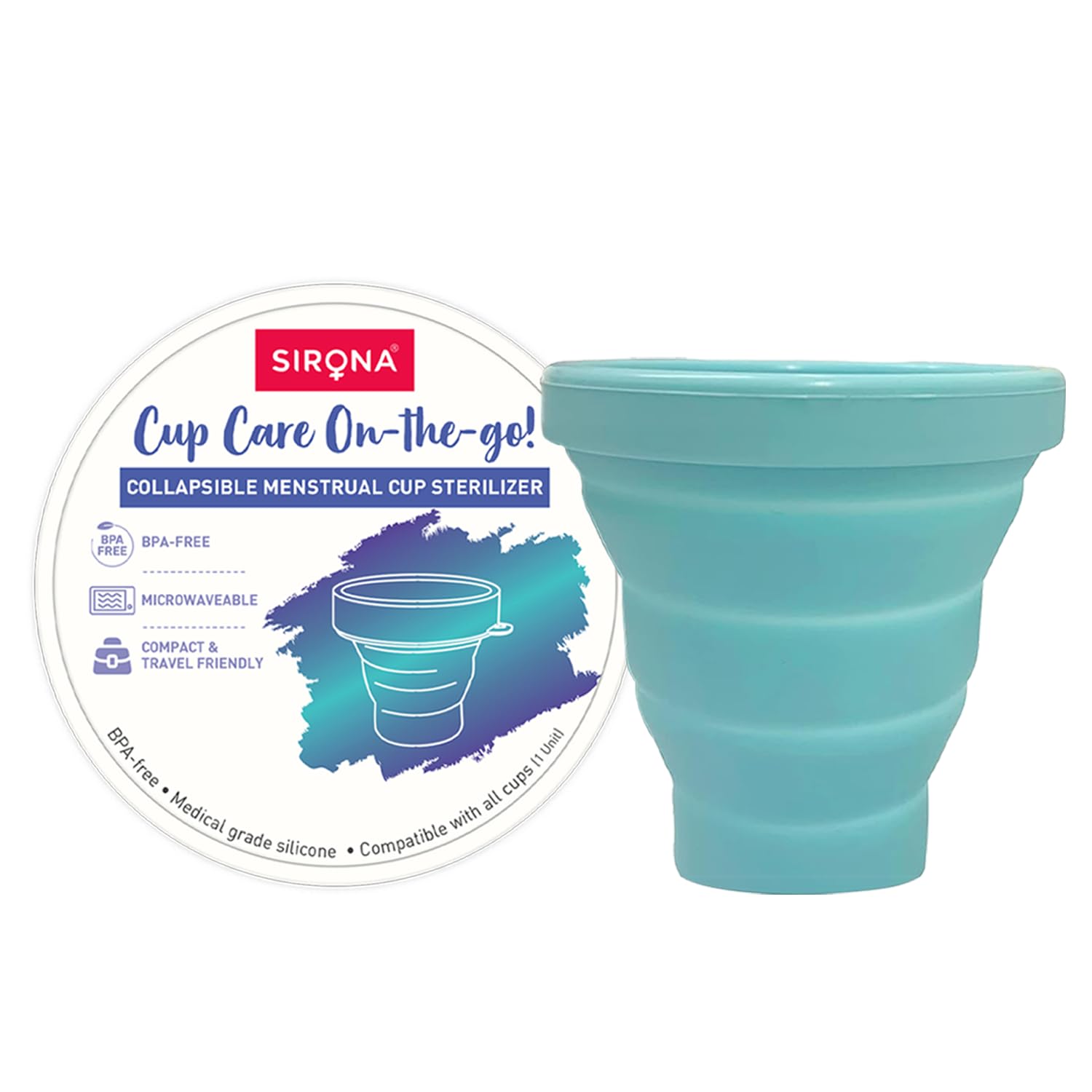 Collapsible Silicone Cup Holder - Sterilizing Container Storage for Menstrual Cup - 1 Unit | Microwave Friendly | Kills 99% Of Germs | Menstrual Cup Sterilizer