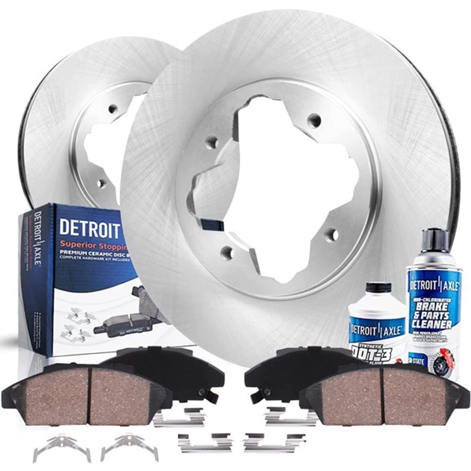 Detroit Axle - Front Brake Disc Rotors Brake Ceramic Pads Replacement