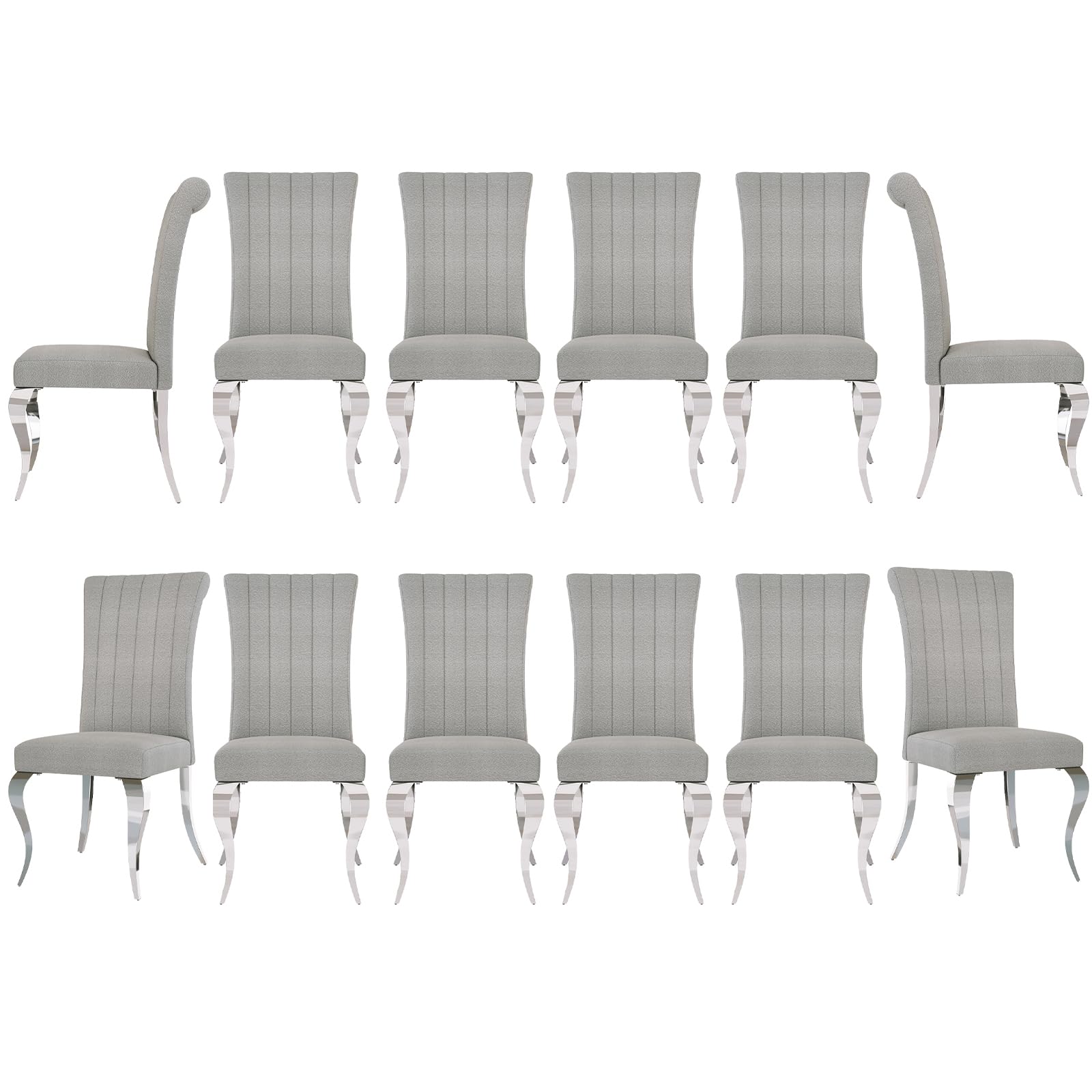 Grey and Silver Boucle Upholstered Dining Chairs Set of 12