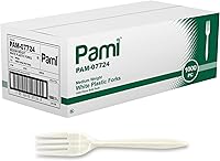 PAMI Medium Weight Disposable Plastic Forks 1000 Count Bulk - Sturdy White Utensils for Parties, Catering & Home