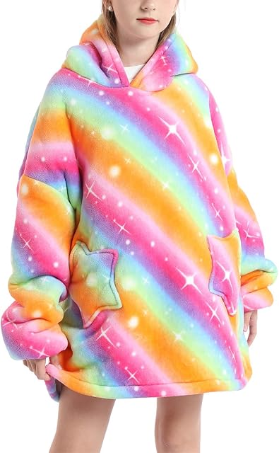 Shamdon Home Collection Kids Oversized Blanket Hoodie,Wearable Blanket Sweatshirt for Girl Boy, Sherpa FLeece Hooded Pullover with Pocket for Children Teens Aged 5-15
