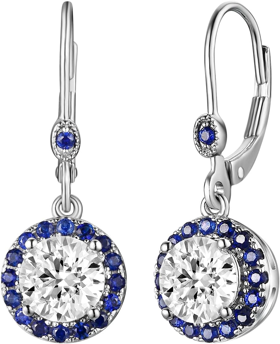 DovEggs Hoop Moissanite Earrings for Women 2ct 6.5mm GHI Color Heart Arrows Cut Moissanite Blue Sapphire Halo Hoop Earrings 14K Gold QUALITY Sterling Silver