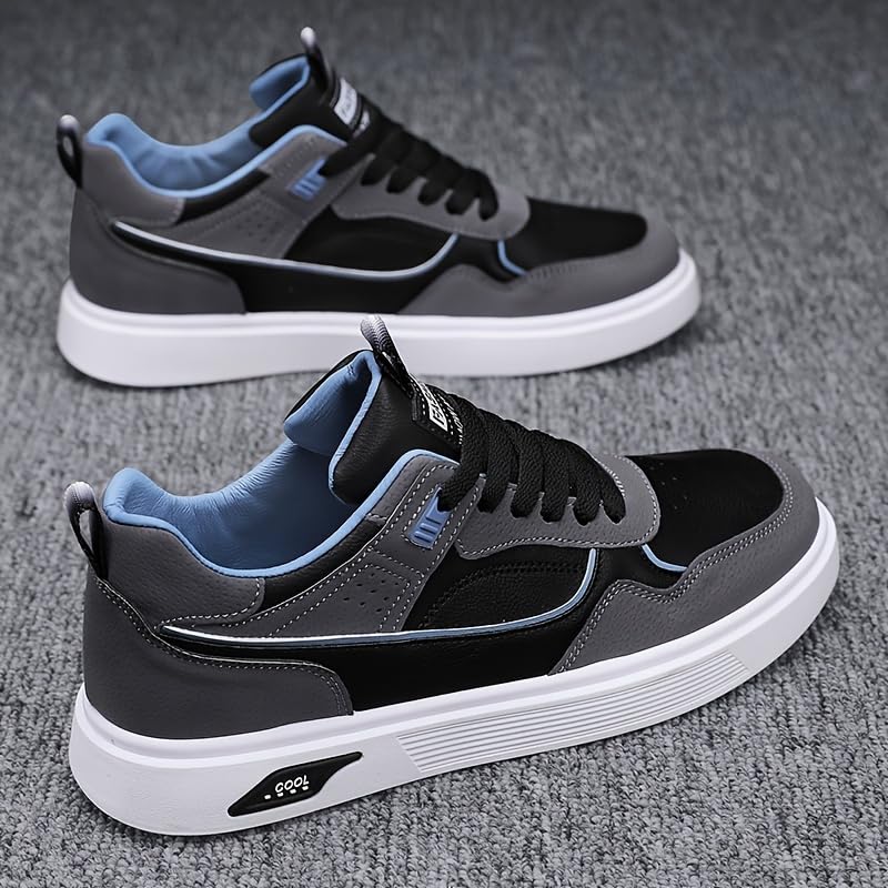Men's Trendy Color Block Low Top Skateboard Shoes, Comfy Non Slip Durable Casual Walking Shoes for Men's Outdoor Activities (Black,9.5)